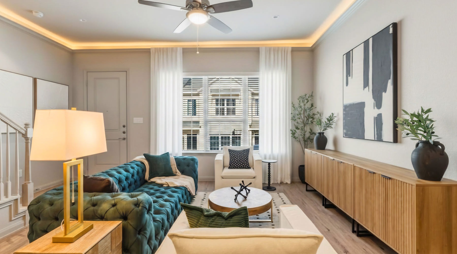 living room with couch chairs and coffee table